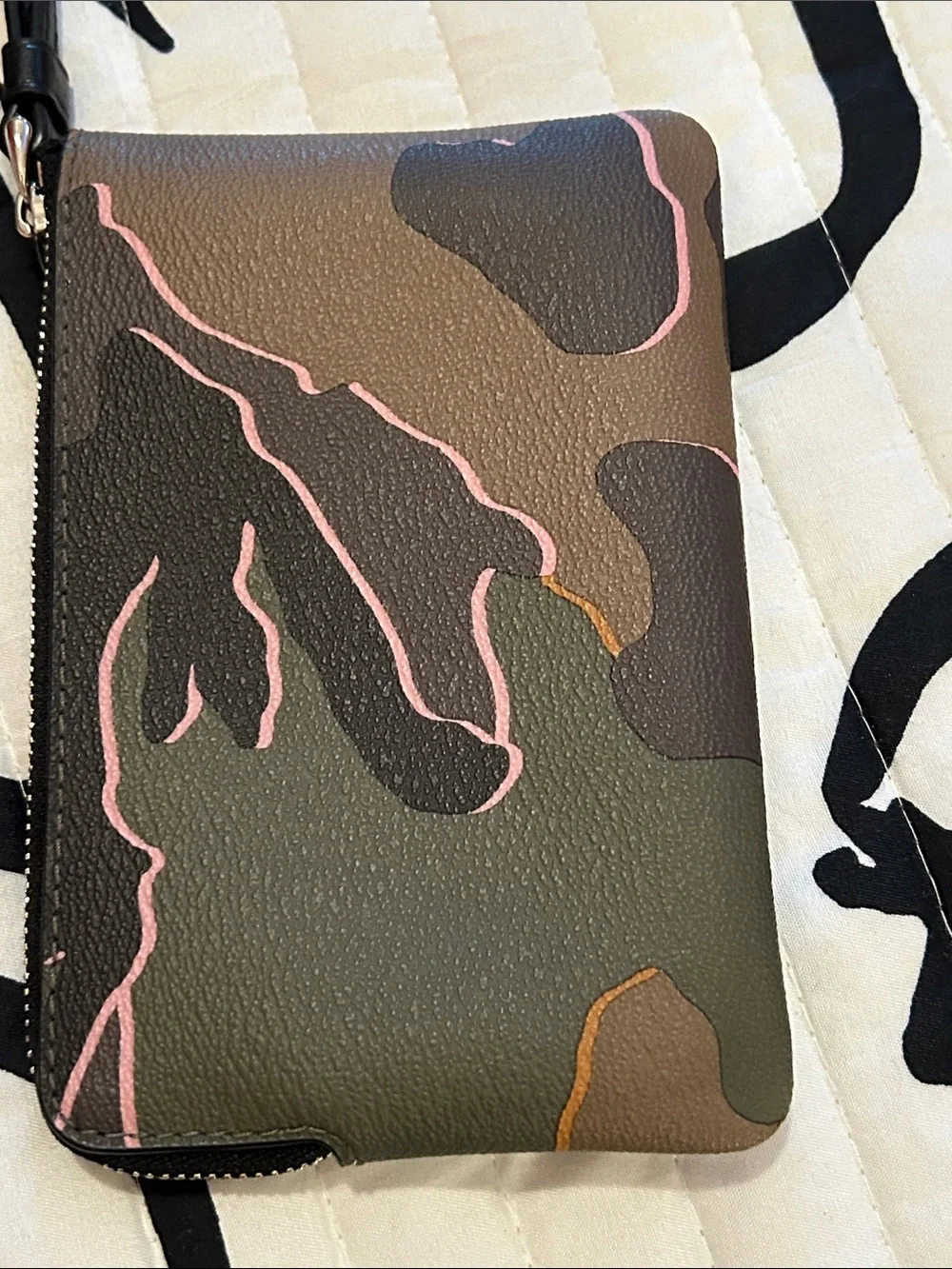 Coach Green Multi Camo Wristlet with Black Strap